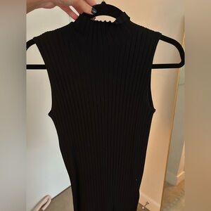 Black Ribbed Sleeveless Turtleneck Top